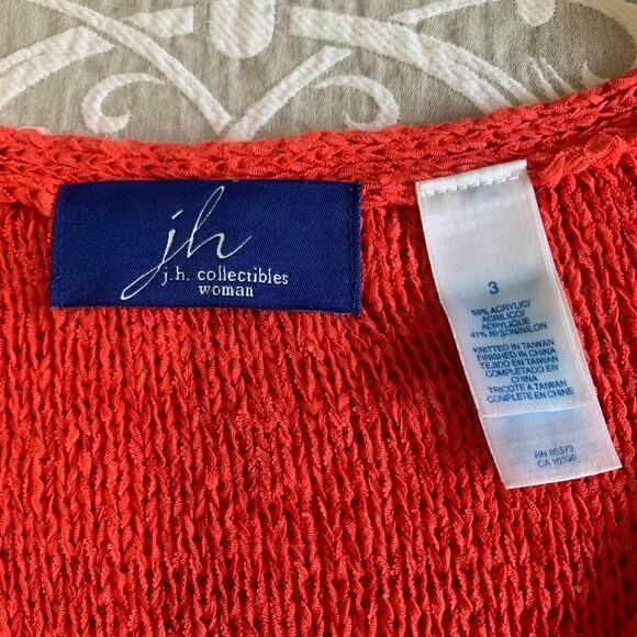 JH Collectibles Top Women 3 Plus Orange Red Open Weave Sleeveless V Neck Vintage - Picture 3 of 11